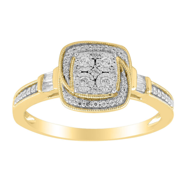 LADIES RING 1/4 CT ROUND/BAGUETTE DIAMOND 10K YELLOW GOLD