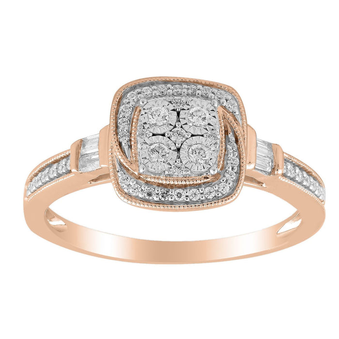 LADIES RING 1/4 CT ROUND/BAGUETTE DIAMOND 10K ROSE GOLD