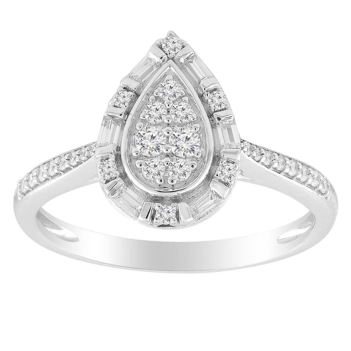 LADIES RING 1/3 CT ROUND/BAGUETTE DIAMOND 10K WHITE GOLD