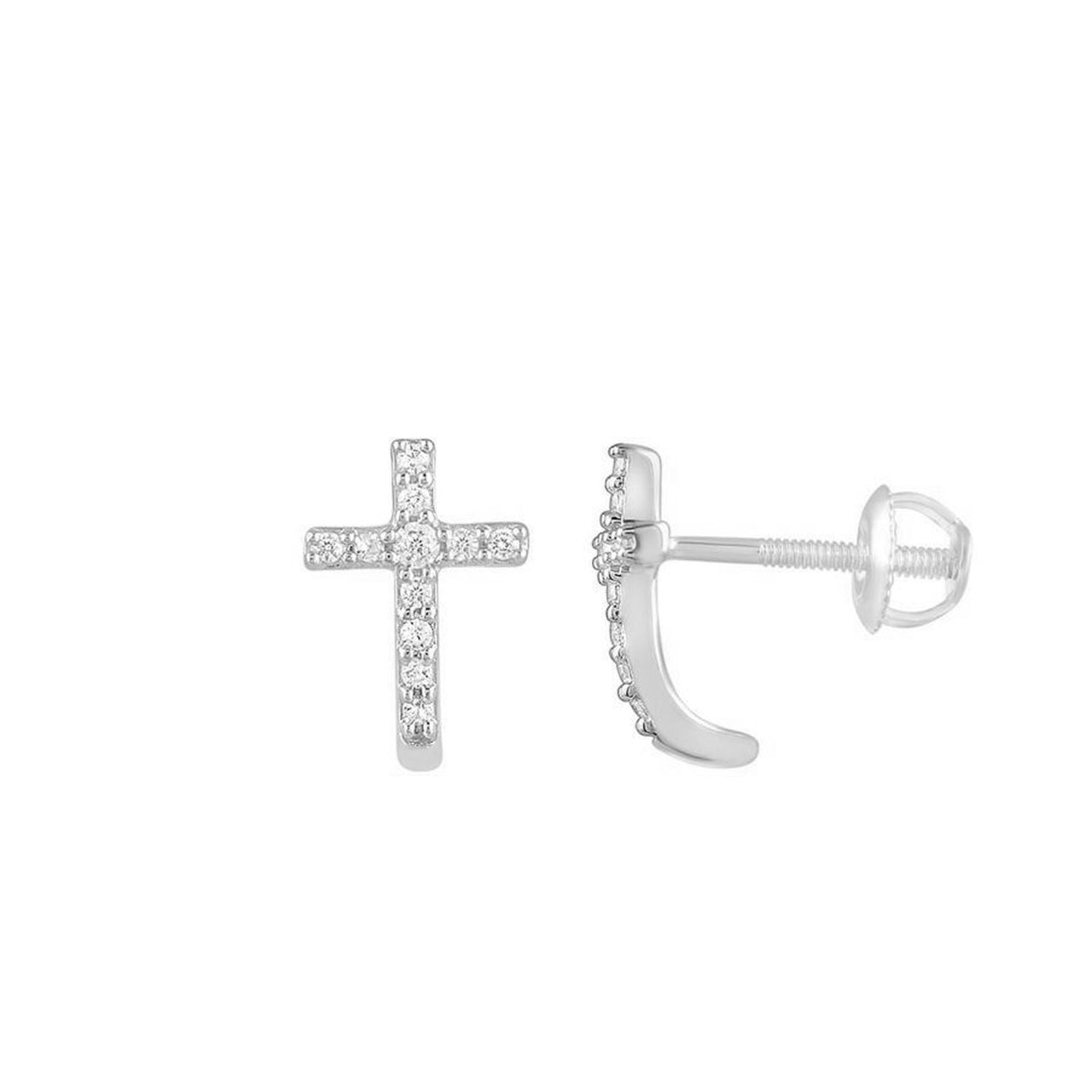 UNISEX EARRINGS 1/6 CT ROUND DIAMOND 10K WHITE GOLD