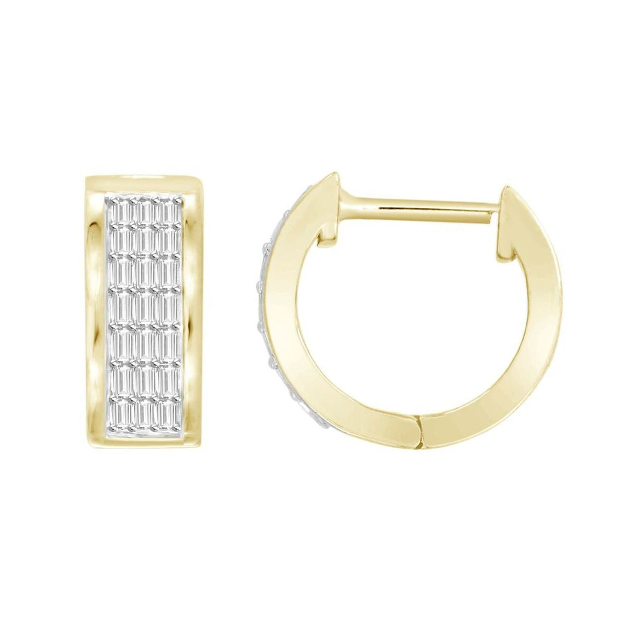 LADIES HOOPS 1/4 CT BAGUETTE DIAMOND 10K YELLOW GOLD
