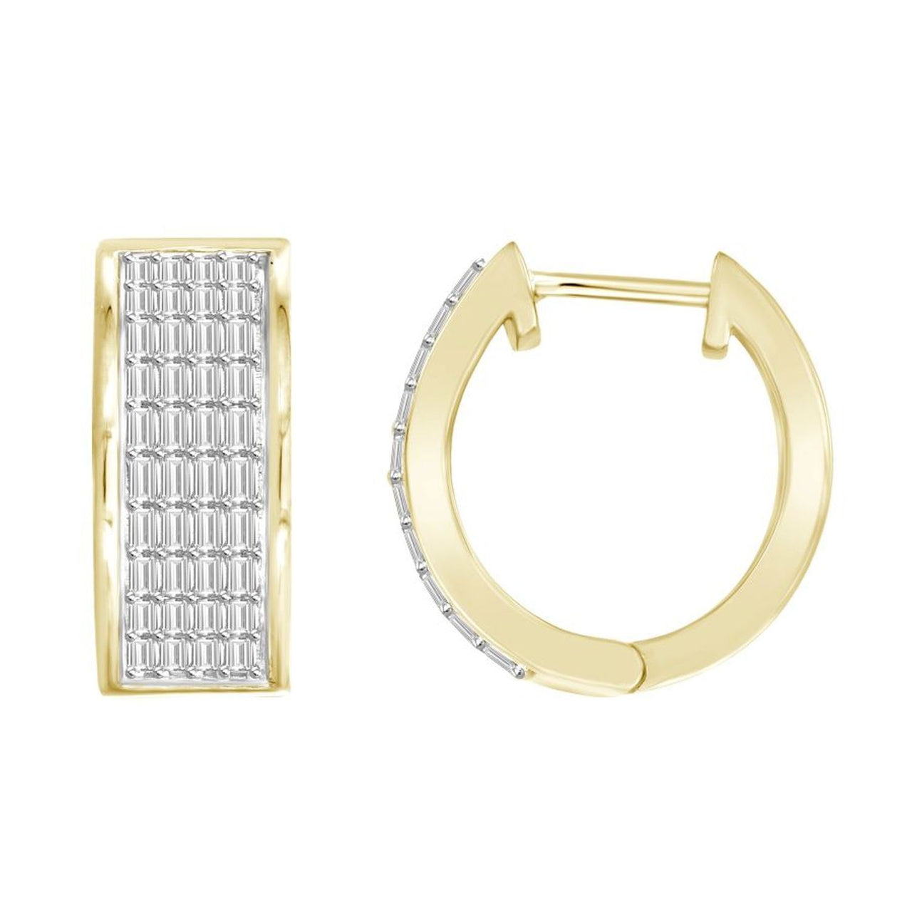 LADIES HOOPS 1/2 CT BAGUETTE DIAMOND 10K YELLOW GOLD