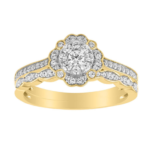 LADIES BRIDAL RING SET 1/2 CT ROUND DIAMOND 10K YELLOW GOLD