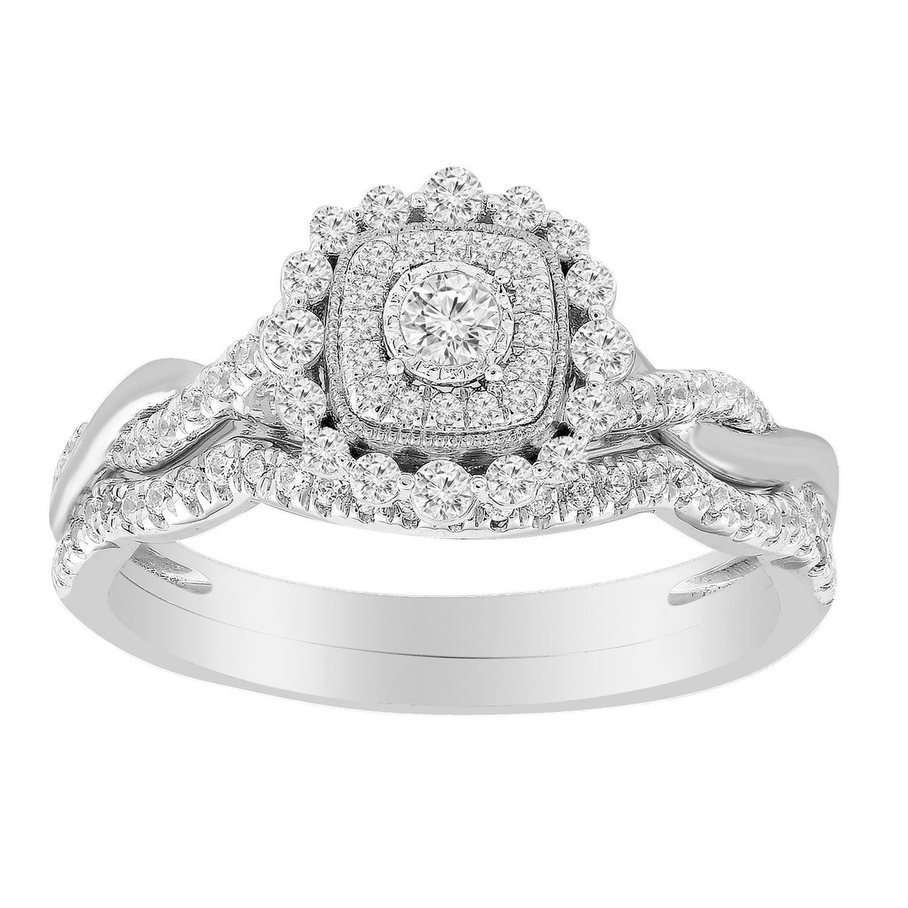 LADIES BRIDAL RING SET 1/2 CT ROUND DIAMOND 10K WHITE GOLD
