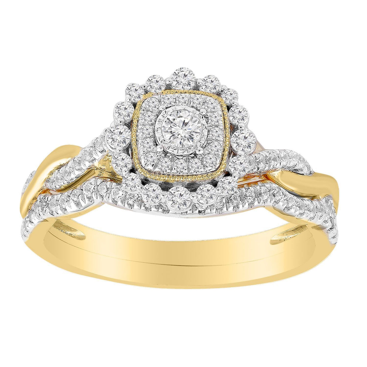 LADIES BRIDAL RING SET 1/2 CT ROUND DIAMOND 10K YELLOW GOLD