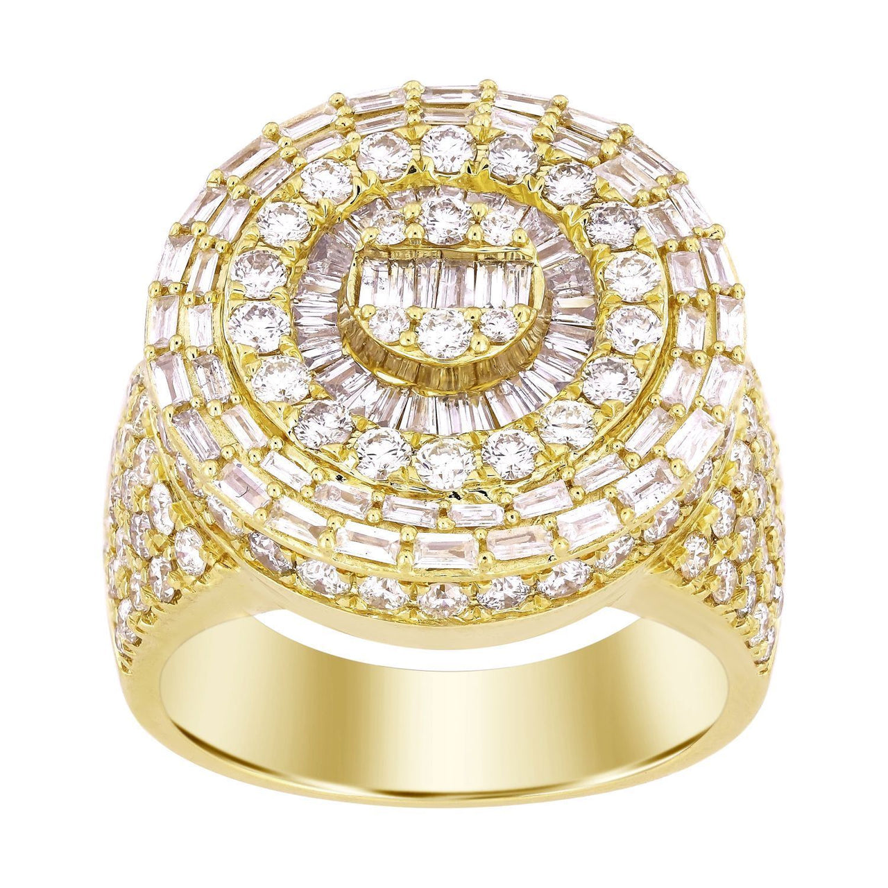 MEN'S RING 4 CT ROUND/BAGUETTE DIAMOND 14K YELLOW GOLD