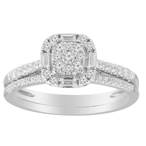 LADIES BRIDAL RING SET 1/2 CT ROUND/BAGUETTE DIAMOND 10K WHITE GOLD