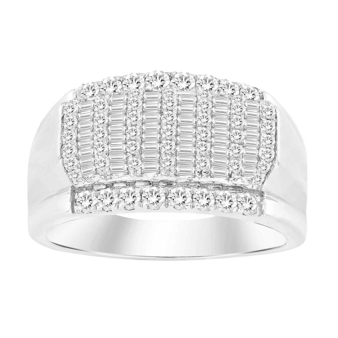 MEN'S BAND 1 CT ROUND/BAGUETTE DIAMOND 10K WHITE GOLD