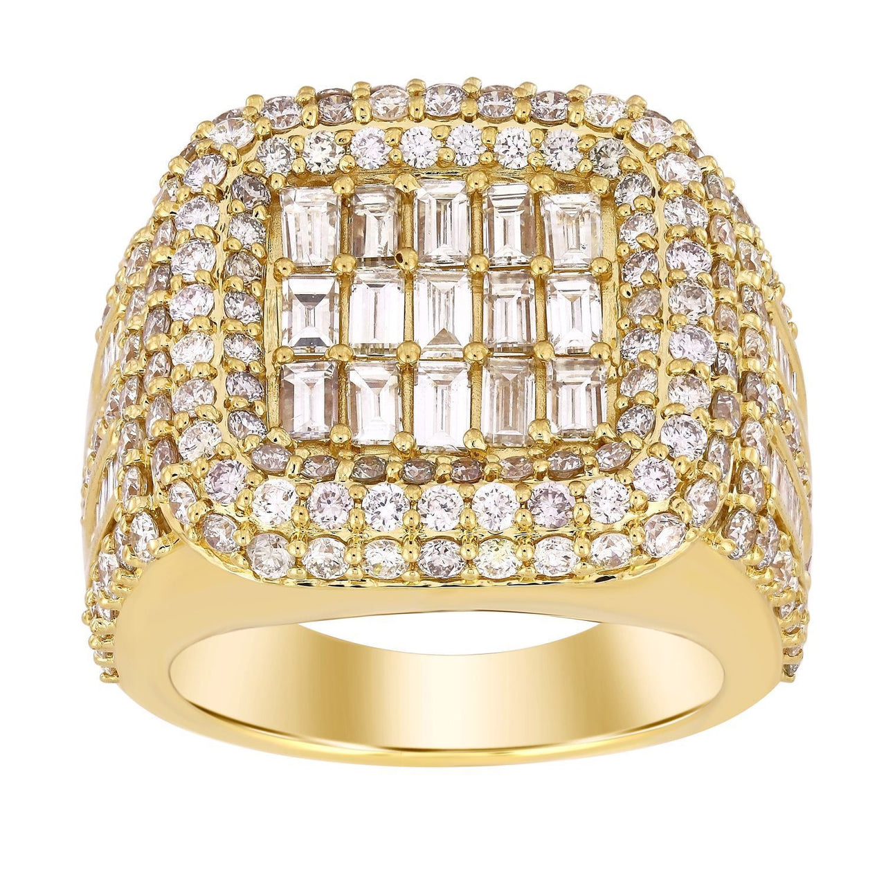 MEN'S RING 5 CT ROUND/BAGUETTE DIAMOND 10K YELLOW GOLD