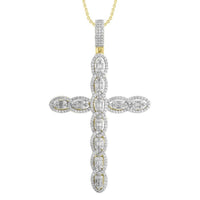 Thumbnail for MEN'S CROSS 3 1/5 CT ROUND/BAGUETTE DIAMOND 10K YELLOW GOLD