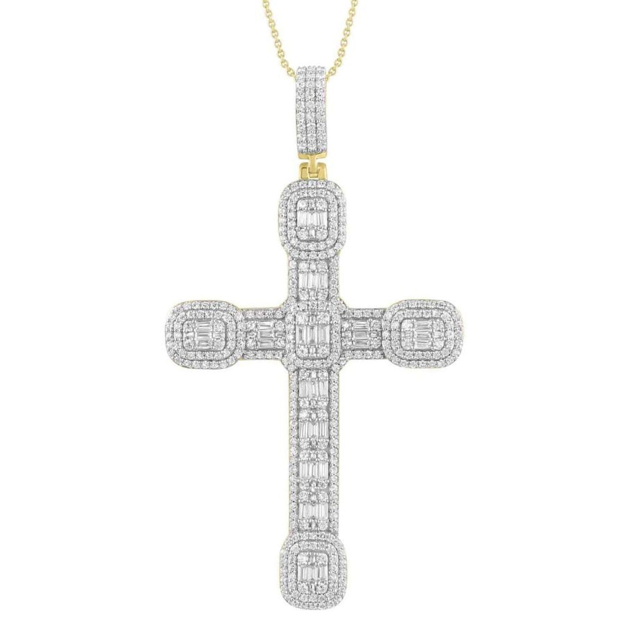 MEN'S CROSS 4 1/2 CT ROUND/BAGUETTE DIAMOND 10K YELLOW GOLD