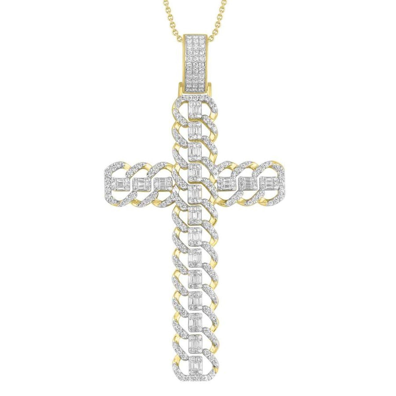 MEN'S CROSS 4 CT ROUND/BAGUETTE DIAMOND 10K YELLOW GOLD