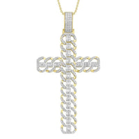 Thumbnail for MEN'S CROSS 4 CT ROUND/BAGUETTE DIAMOND 10K YELLOW GOLD