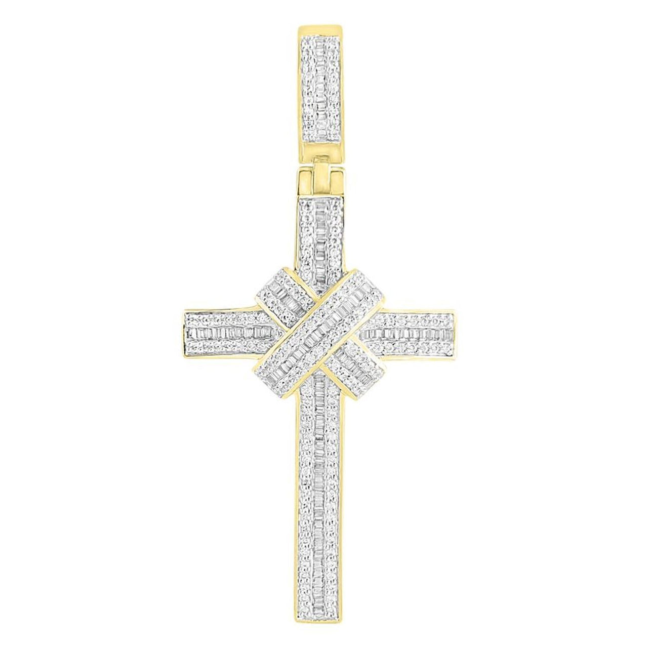 MEN'S CROSS 1 CT ROUND/BAGUETTE DIAMOND 10K YELLOW GOLD
