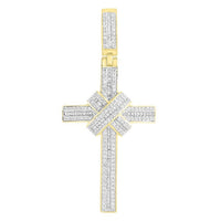 Thumbnail for MEN'S CROSS 1 CT ROUND/BAGUETTE DIAMOND 10K YELLOW GOLD