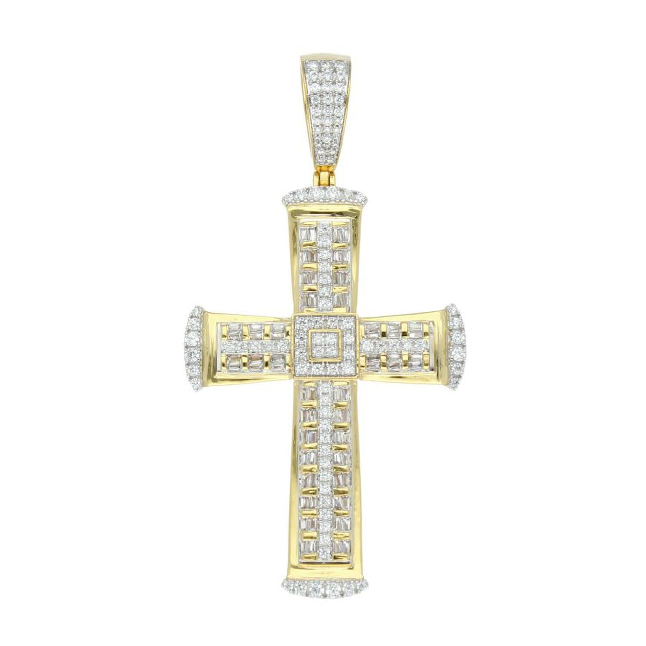 MEN'S CROSS 1 1/2 CT ROUND/BAGUETTE DIAMOND 10K YELLOW GOLD