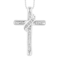 Thumbnail for LADIES PENDANT 1/6 CT ROUND/BAGUETTE DIAMOND 10K WHITE GOLD