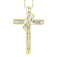 Thumbnail for LADIES PENDANT 1/6 CT ROUND/BAGUETTE DIAMOND 10K YELLOW GOLD