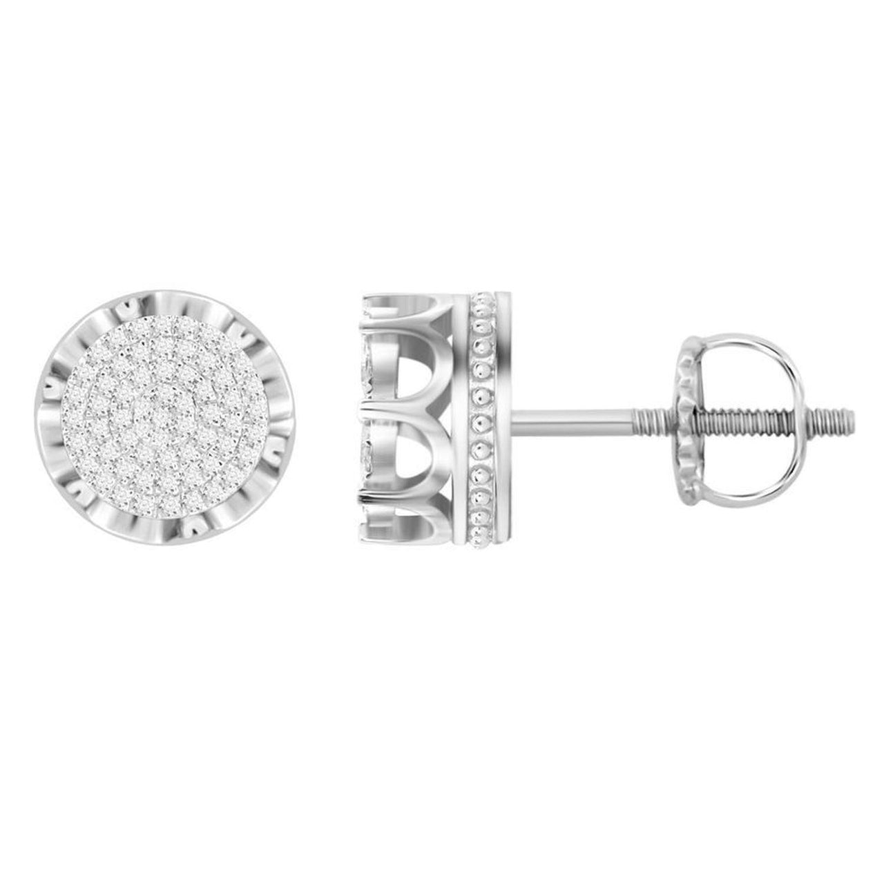 UNISEX EARRINGS 1/3 CT ROUND DIAMOND SILVER WHITE PLATING