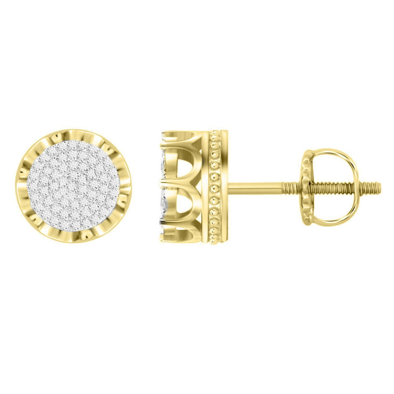 UNISEX EARRINGS 1/3 CT ROUND DIAMOND SILVER YELLOW PLATING