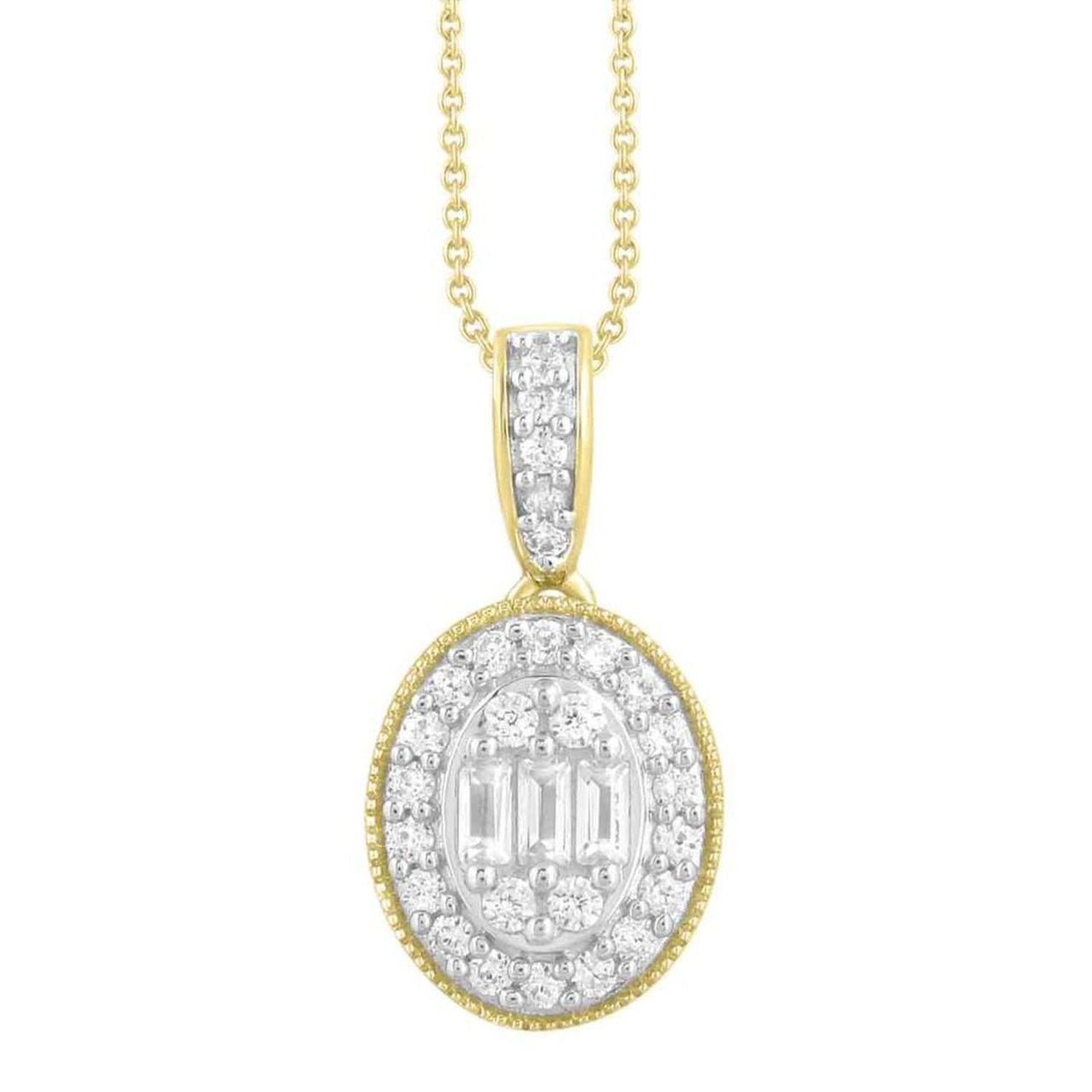 LADIES PENDANT 1/2 CT ROUND/BAGUETTE DIAMOND 10K YELLOW GOLD