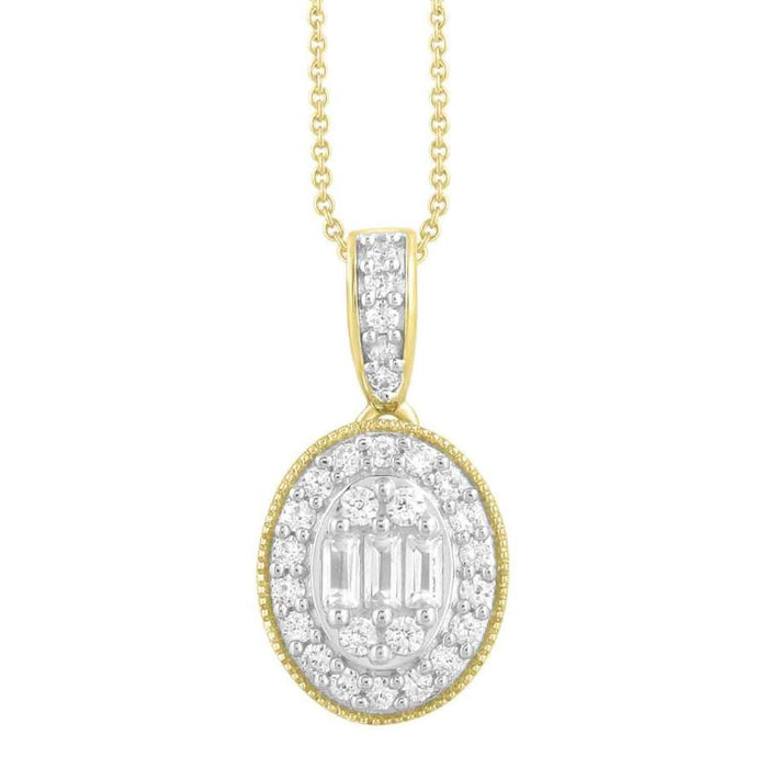 LADIES PENDANT 1/2 CT ROUND/BAGUETTE DIAMOND 10K YELLOW GOLD