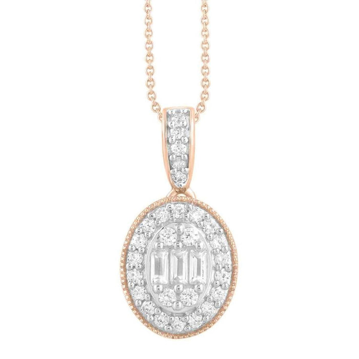 LADIES PENDANT 1/2 CT ROUND/BAGUETTE DIAMOND 10K ROSE GOLD