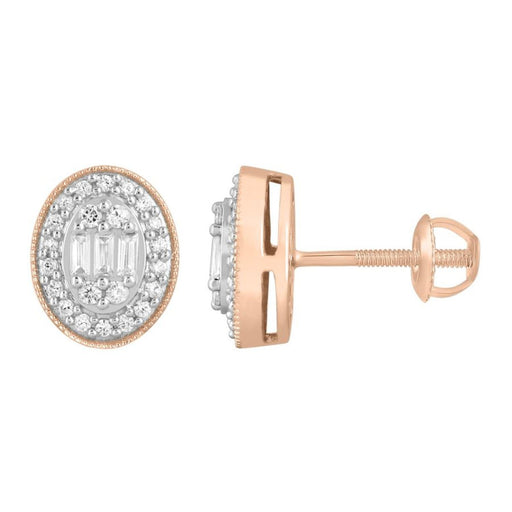 LADIES EARRING 1/3 CT ROUND/BAGUETTE DIAMOND 10K ROSE GOLD