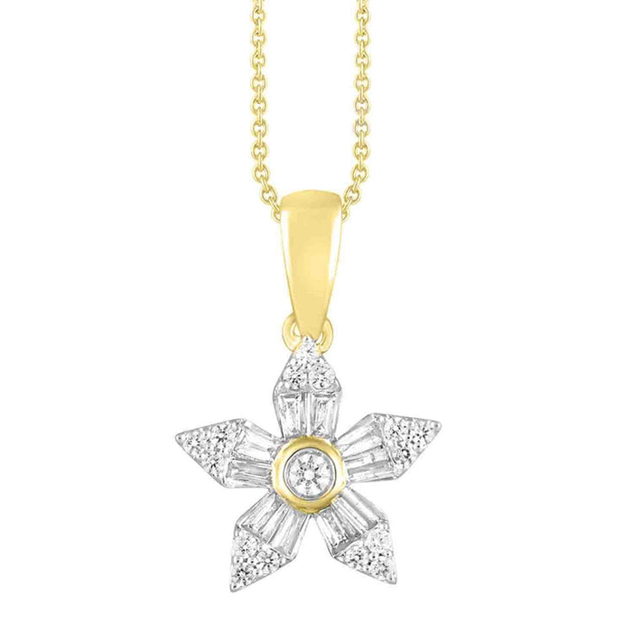 LADIES PENDANT 1/4 CT ROUND/BAGUETTE DIAMOND 10K YELLOW GOLD