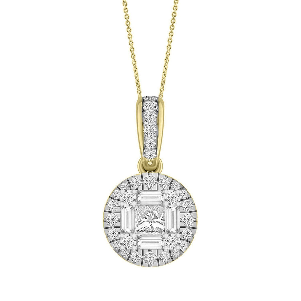 LADIES PENDANT 1/2 CT ROUND/BAGUETTE/PRINCESS DIAMOND 10K ROSE GOLD