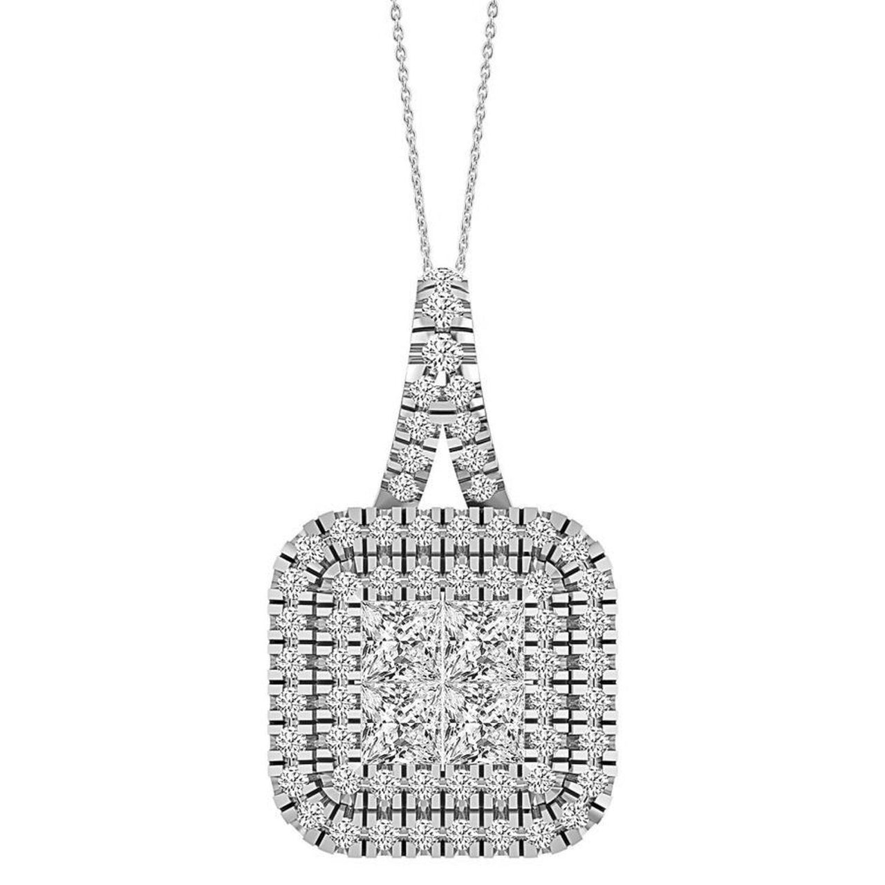 LADIES PENDANT 3/4 CT ROUND/BAGUETTE/PRINCESS DIAMOND 10K WHITE GOLD