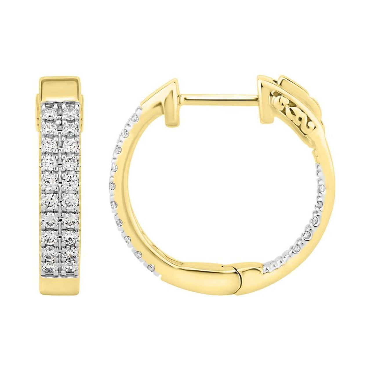 LADIES HOOPS 1/2 CT ROUND DIAMOND 10K YELLOW GOLD