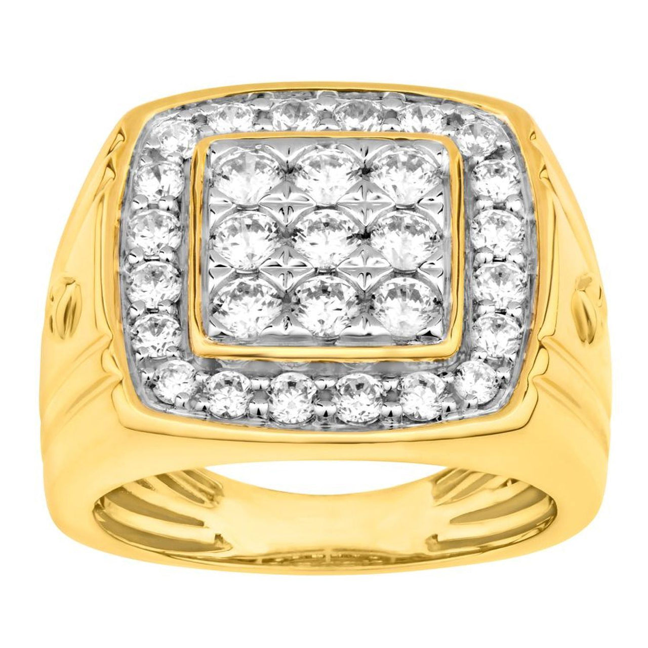 MEN'S RING 3 CT ROUND DIAMOND 10K YELLOW GOLD