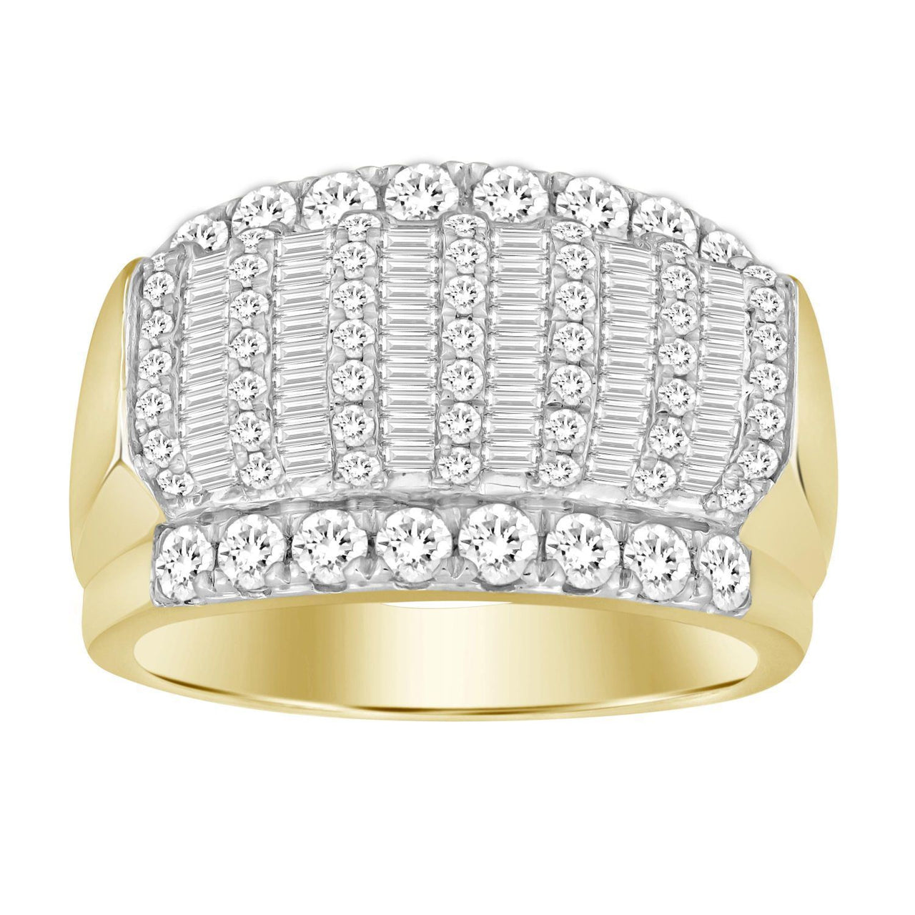 MEN'S RING 2 CT ROUND/BAGUETTE DIAMOND 10K YELLOW GOLD