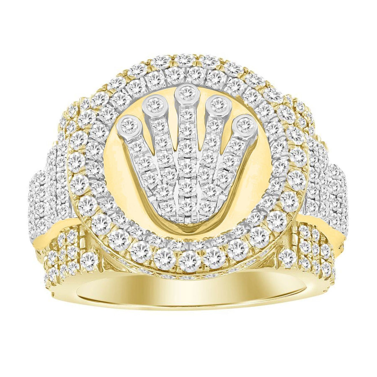MEN'S RING 3 7/8 CT ROUND DIAMOND 10K YELLOW GOLD