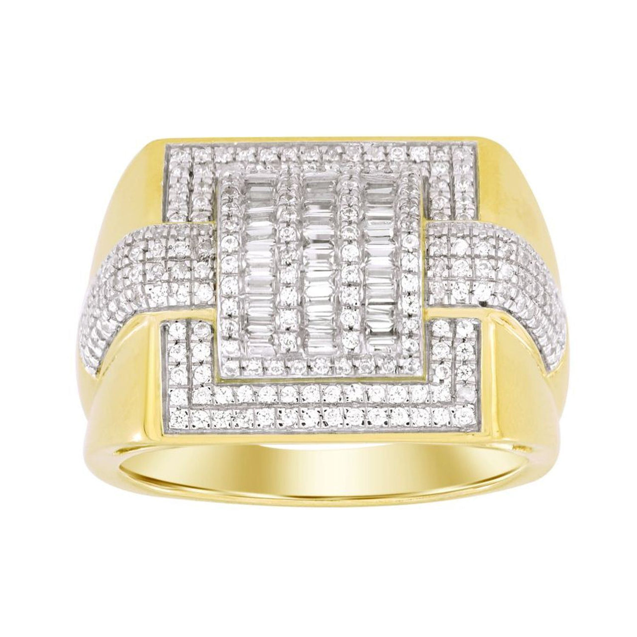 MEN'S RING 1 CT ROUND/BAGUETTE DIAMOND 10K YELLOW GOLD