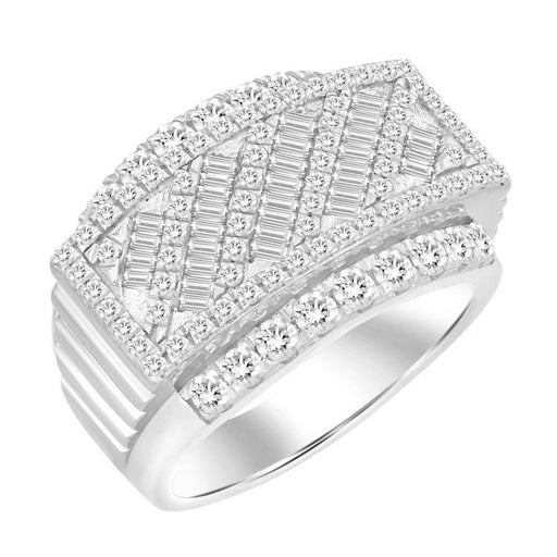 MEN'S RING 2 CT ROUND/BAGUETTE DIAMOND 10K WHITE GOLD