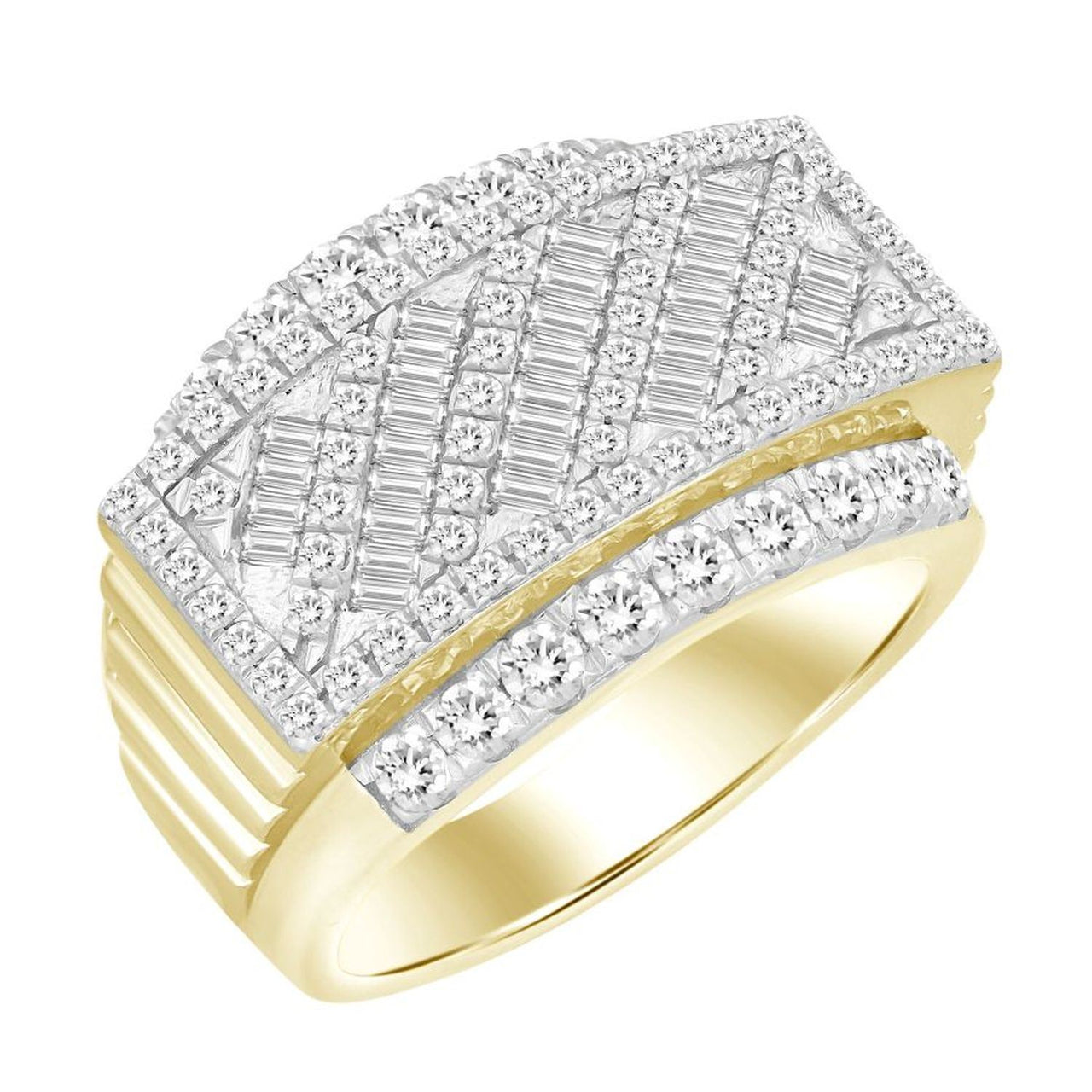 MEN'S RING 2 CT ROUND/BAGUETTE DIAMOND 10K YELLOW GOLD