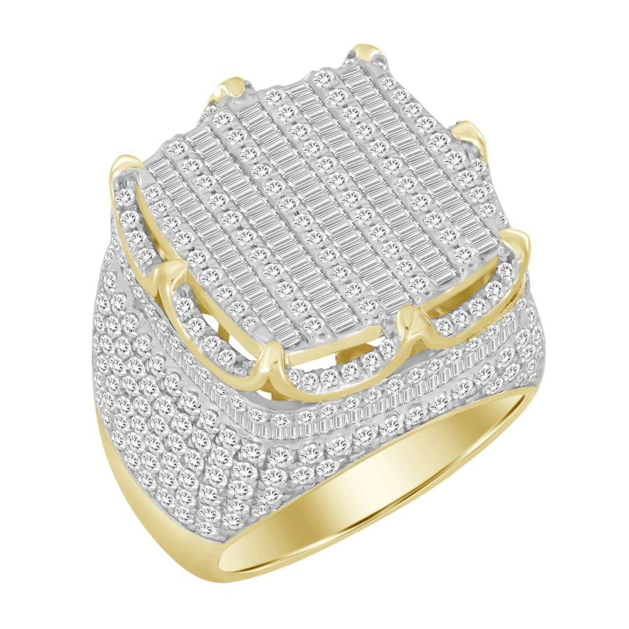 MEN'S RING 4 1/10 CT ROUND/BAGUETTE DIAMOND 14K YELLOW GOLD