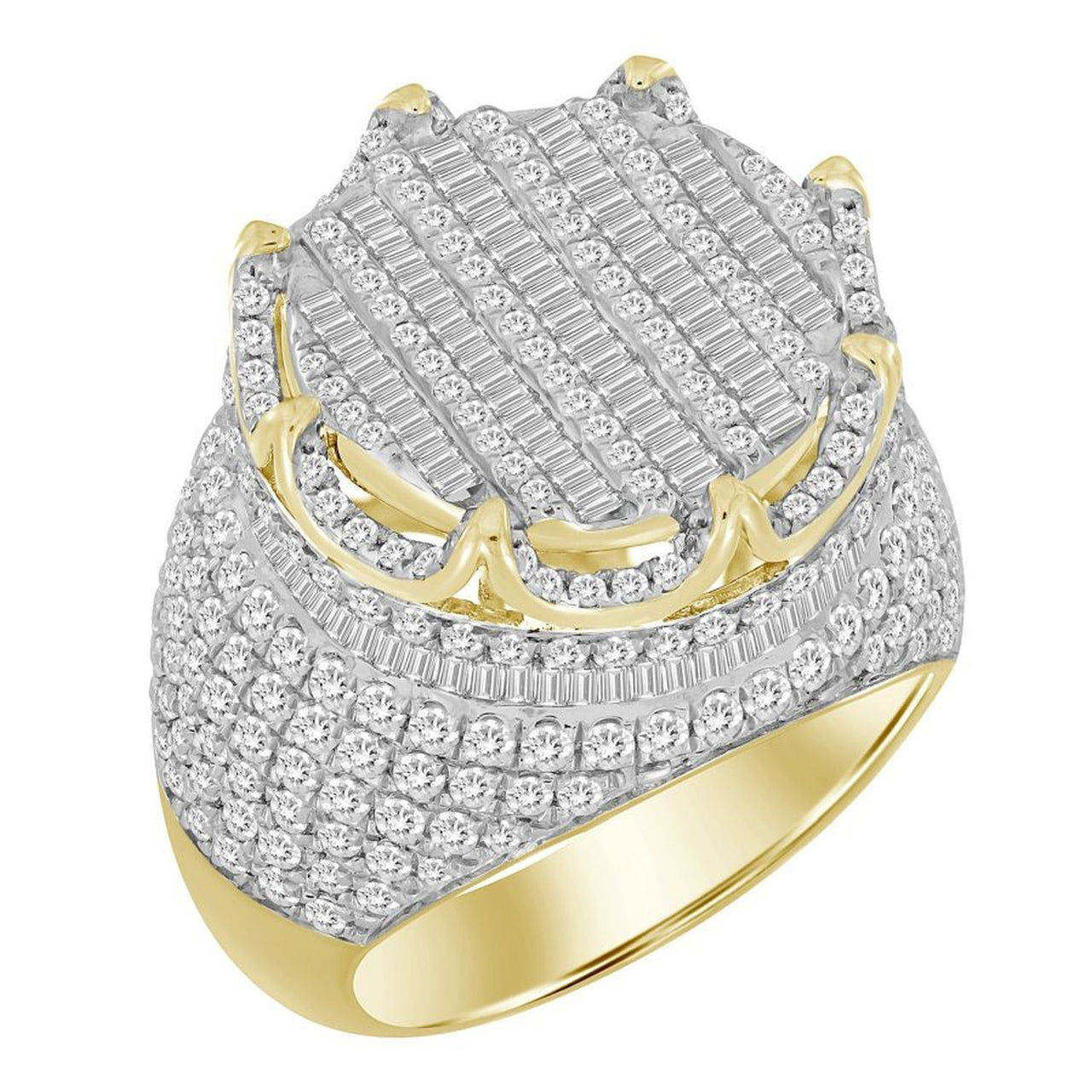 MEN'S RING 4 1/6 CT ROUND/BAGUETTE DIAMOND 14K YELLOW GOLD