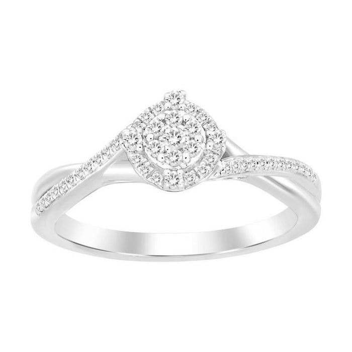 LADIES RING 1/5 CT ROUND DIAMOND 10K WHITE GOLD