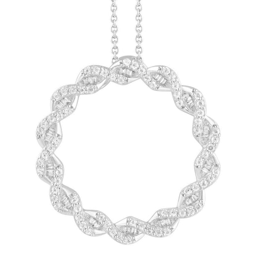 LADIES NECKLACE 1/2 CT ROUND/BAGUETTE DIAMOND 10K WHITE GOLD