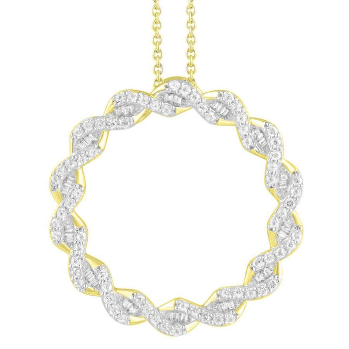 LADIES NECKLACE 1/2 CT ROUND/BAGUETTE DIAMOND 10K YELLOW GOLD