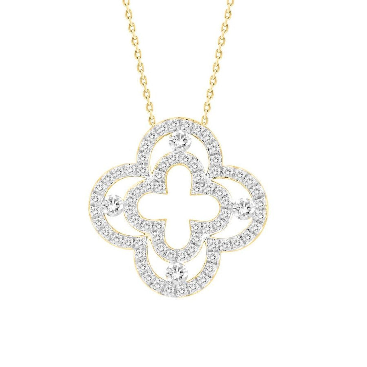 LADIES NECKLACE 1/2 CT ROUND DIAMOND 10K YELLOW GOLD