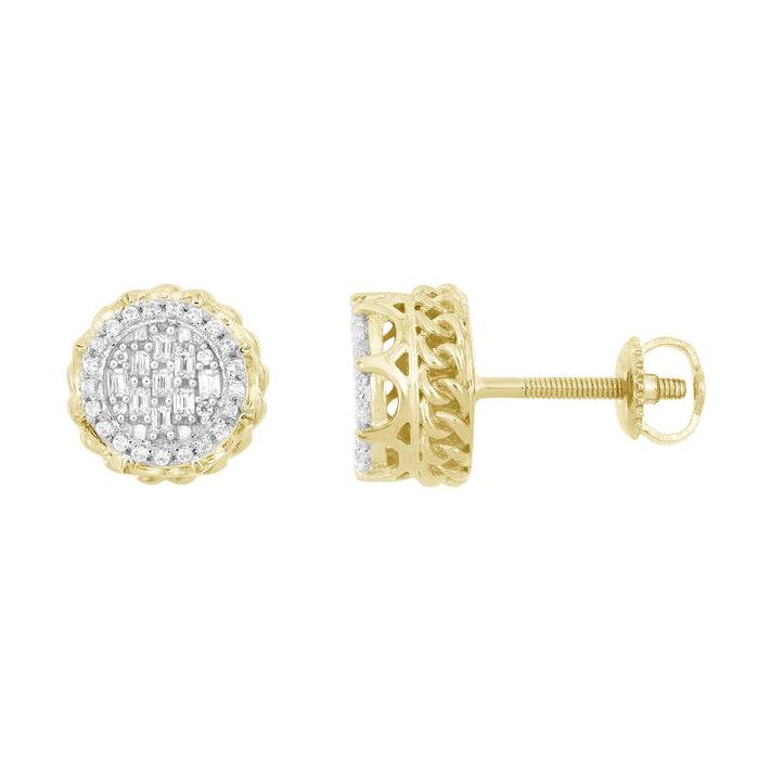 MEN'S EARRING 1/4 CT ROUND/BAGUETTE DIAMOND 10K YELLOW GOLD