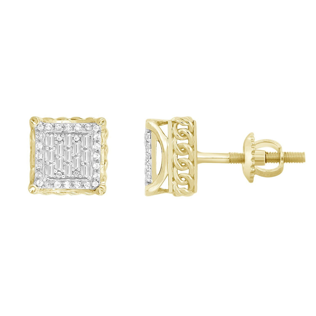 MEN'S EARRING 1/4 CT ROUND/BAGUETTE DIAMOND 10K YELLOW GOLD
