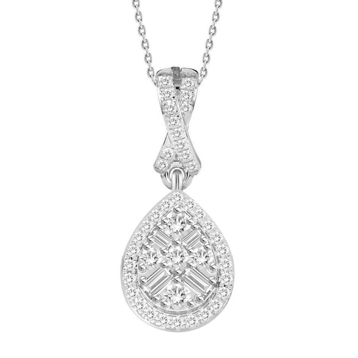 LADIES PENDANT 1/5 CT ROUND/BAGUETTE DIAMOND 10K WHITE GOLD