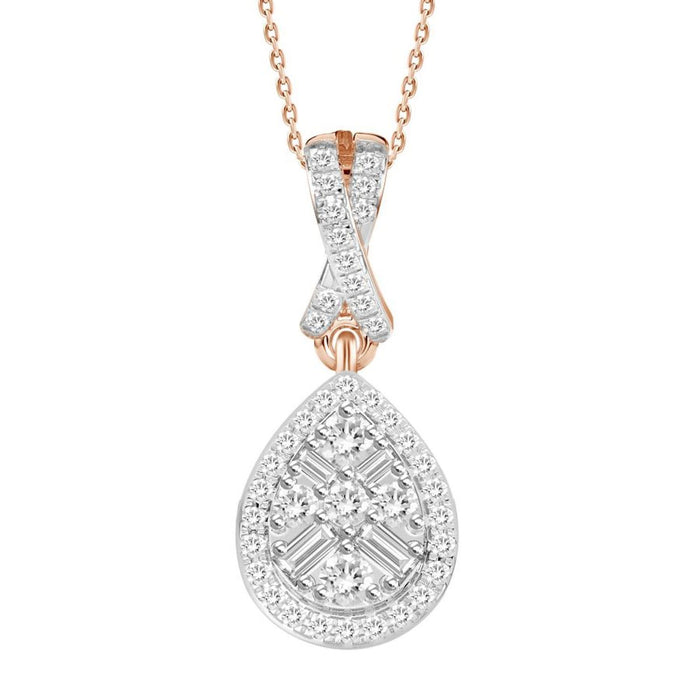 LADIES PENDANT 1/5 CT ROUND/BAGUETTE DIAMOND 10K ROSE GOLD