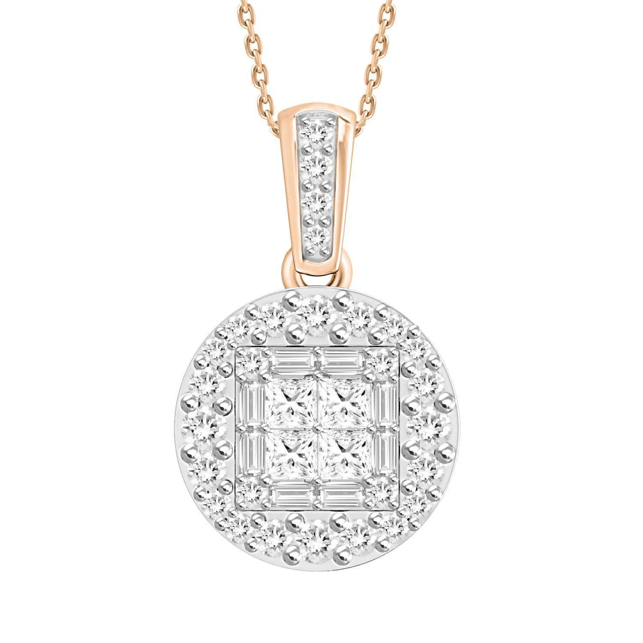 LADIES PENDANT 1/2 CT ROUND/PRINCESS/BAGUETTE DIAMOND 10K ROSE GOLD