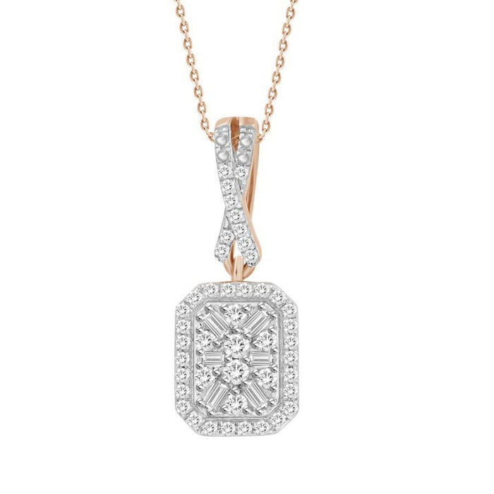 LADIES PENDANT 1/5 CT ROUND/BAGUETTE DIAMOND 10K ROSE GOLD